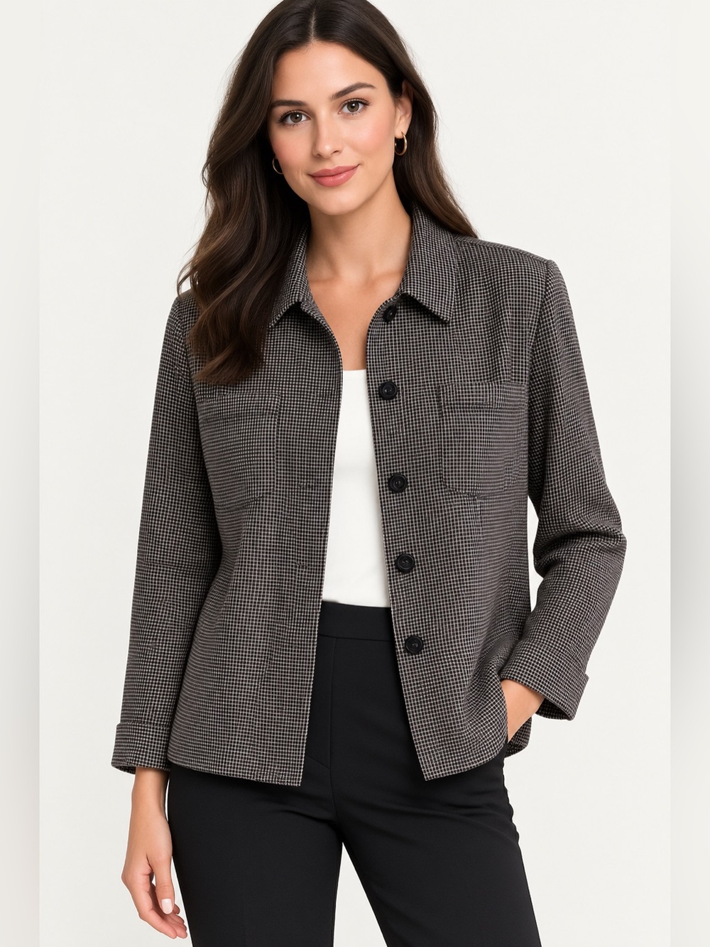 Emma James Petite Checkered Brown Blazer Jacket Liz Claiborne